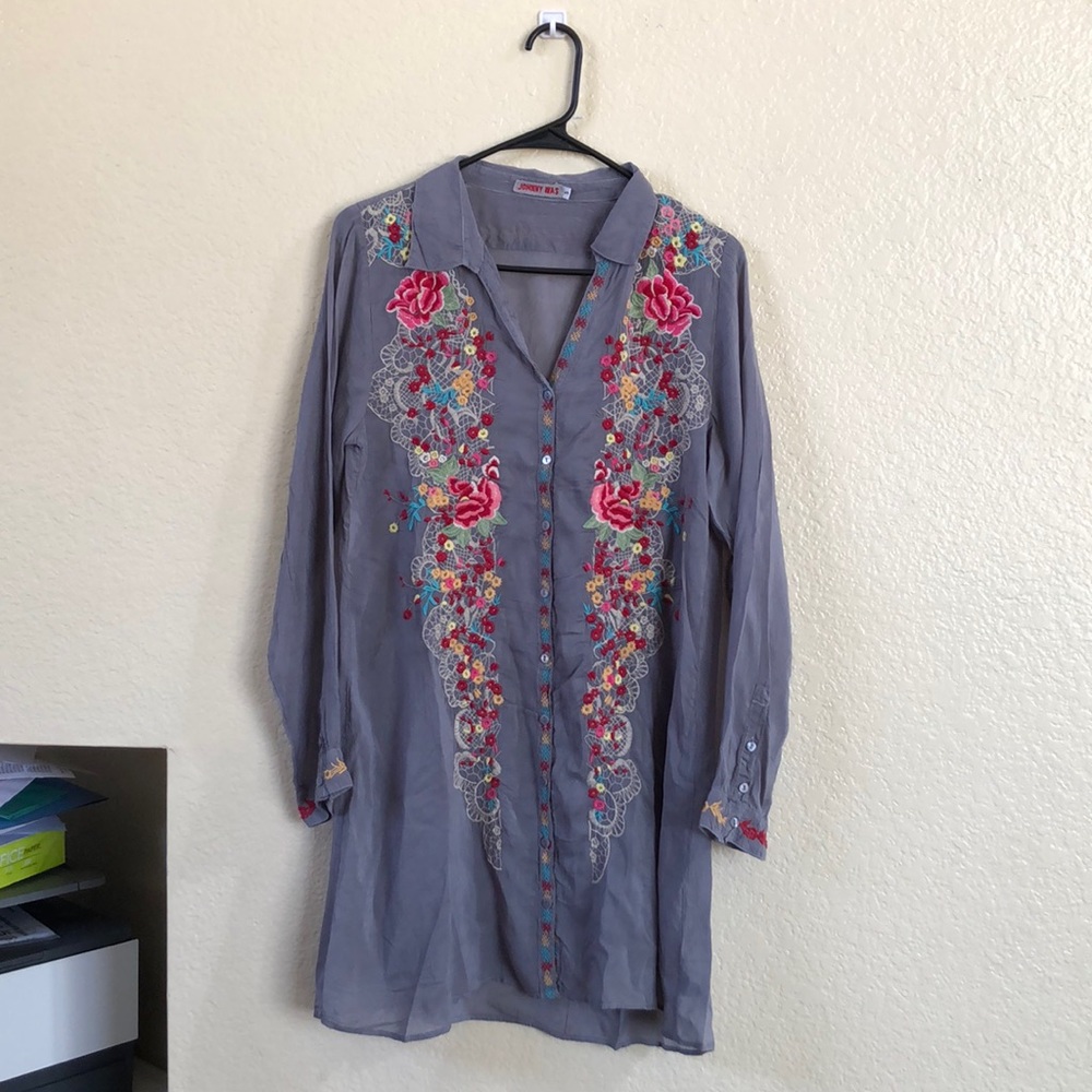 Johnny Was | Gray and Floral Tunic Dress